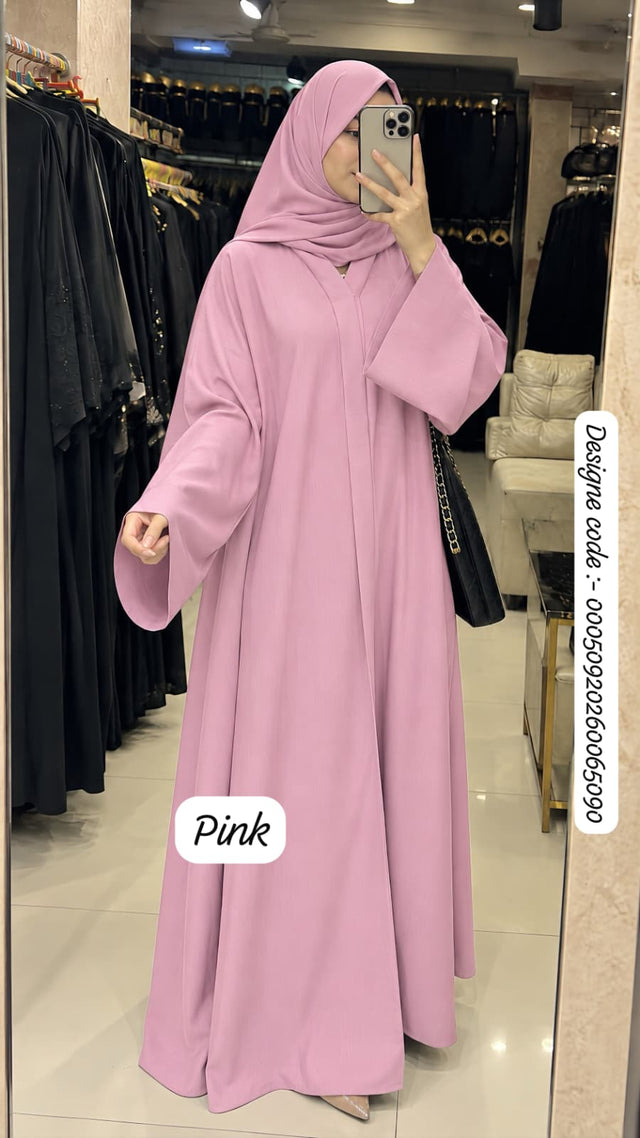 Premium Zoom Fabric Front-Open Plus Size Classy Abaya with Black Dupatta